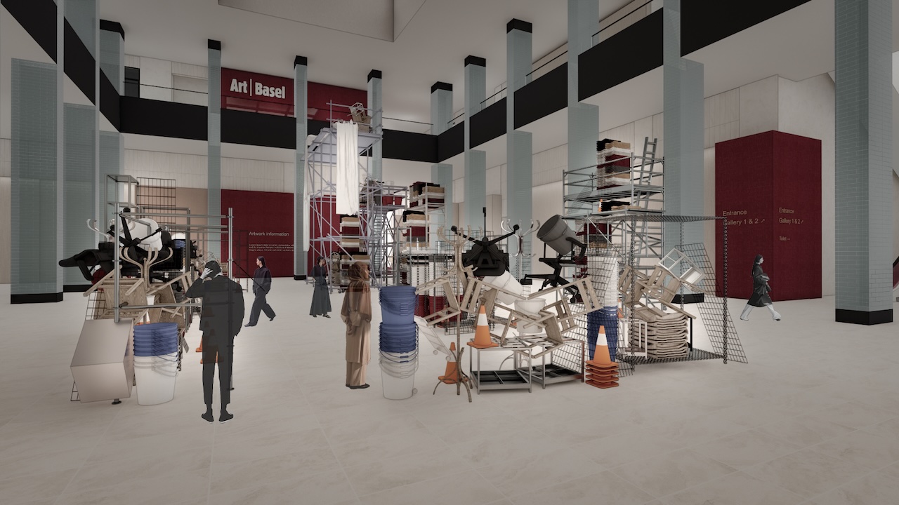 Khalil Rabah’s large-scale installation Transition, among other things